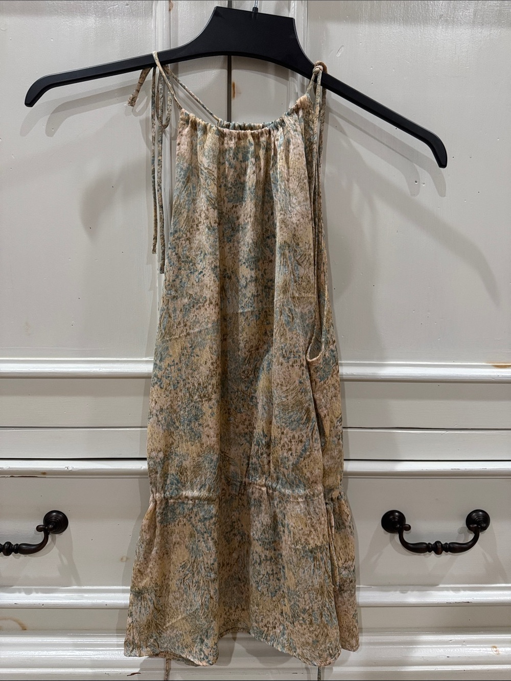 H&M Beige and Sage Halter Tie-Shoulder Top